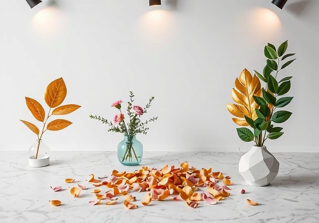 Modern floral art trends with gold and blush elements