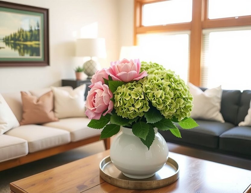Residential floral subscription enhancing a cozy living space